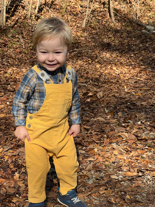 Blue/Grey/Gold Plaid Jasper Woven Onesie