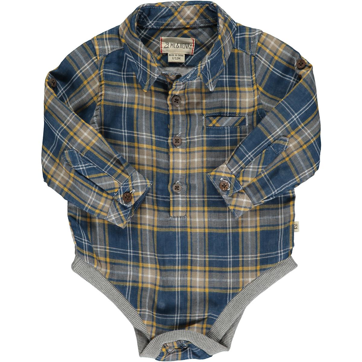 Blue/Grey/Gold Plaid Jasper Woven Onesie