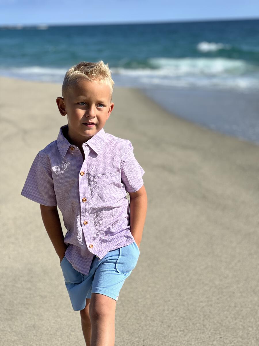 Lilac/Pink Plaid Seersucker Collared Shirt