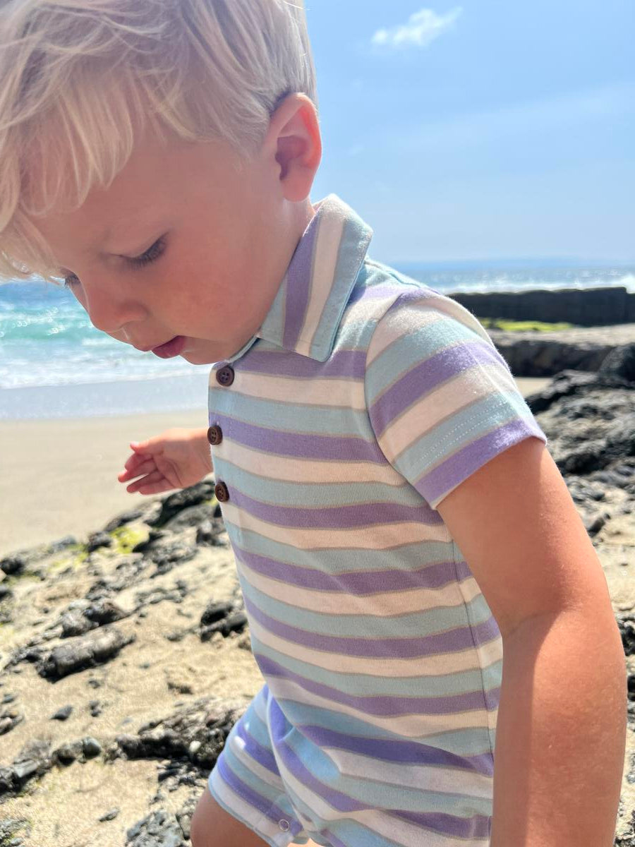 Lilac/Blue Multi Stripe Polo Romper