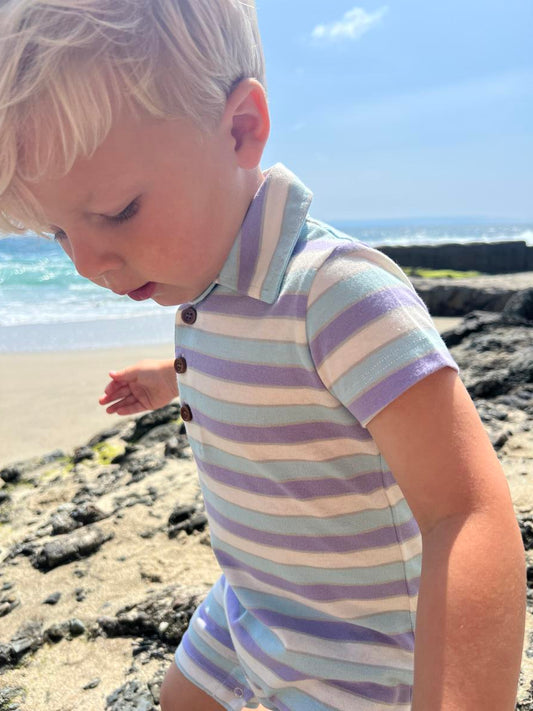 Lilac/Blue Multi Stripe Polo Romper