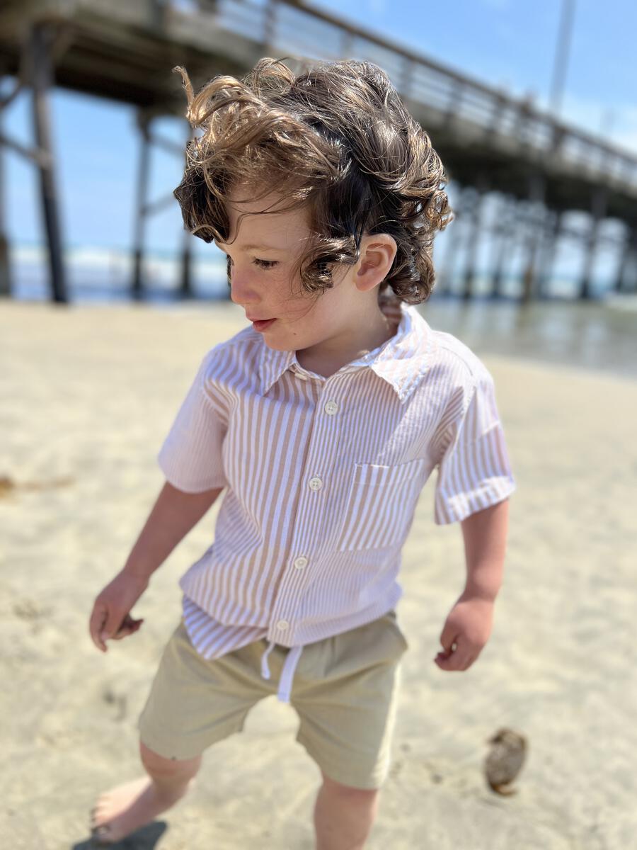 Beige & White Multi Striped Polo Shirt