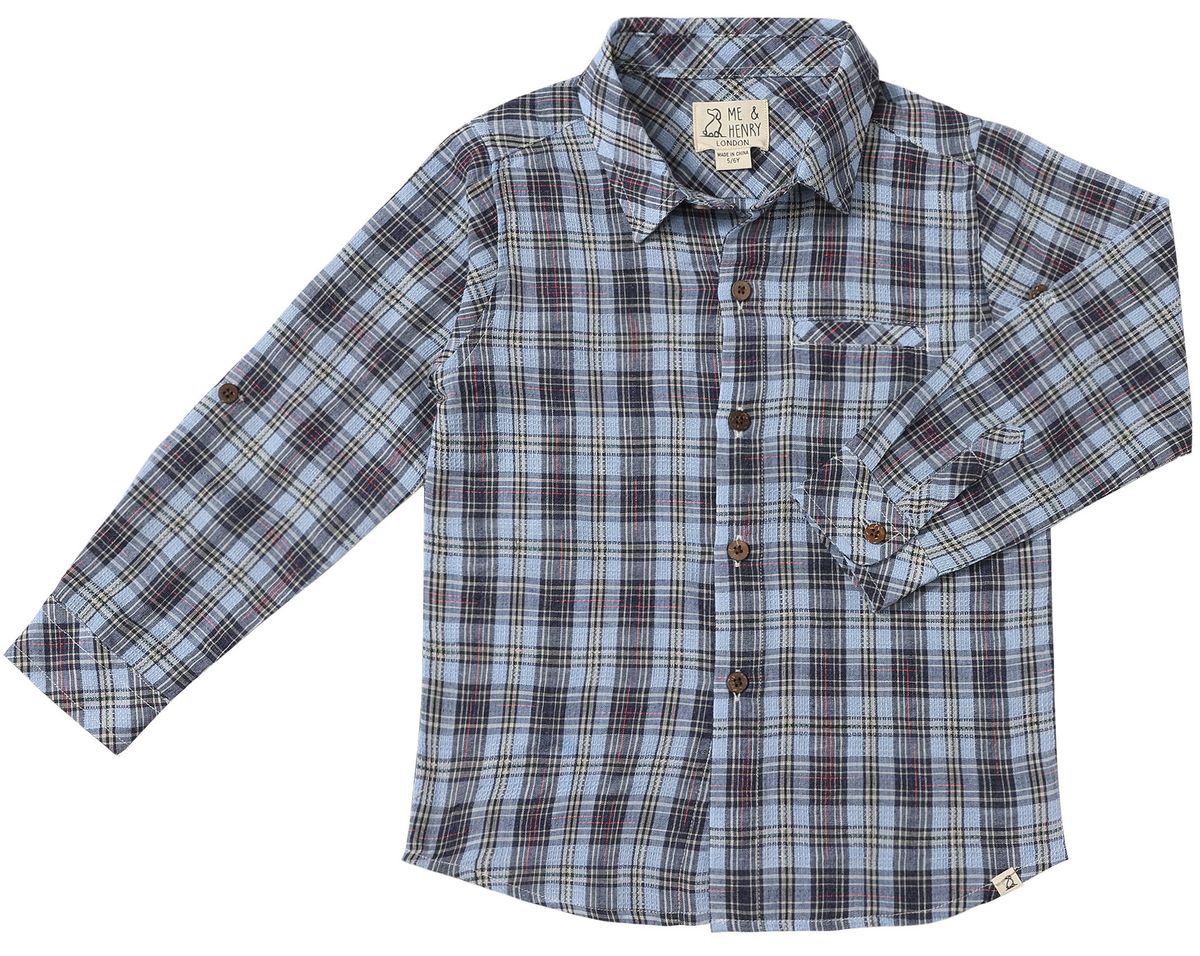 Cotton Polo- Navy/Sky Plaid