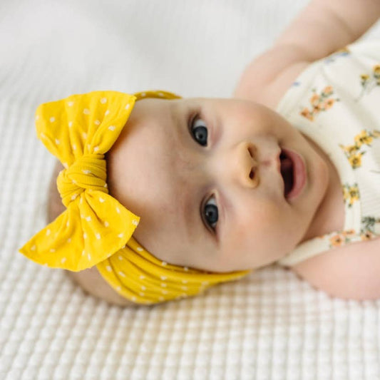 Latte/Black Dot: Baby Bling® Shabby Dot Knot soft nylon headband
