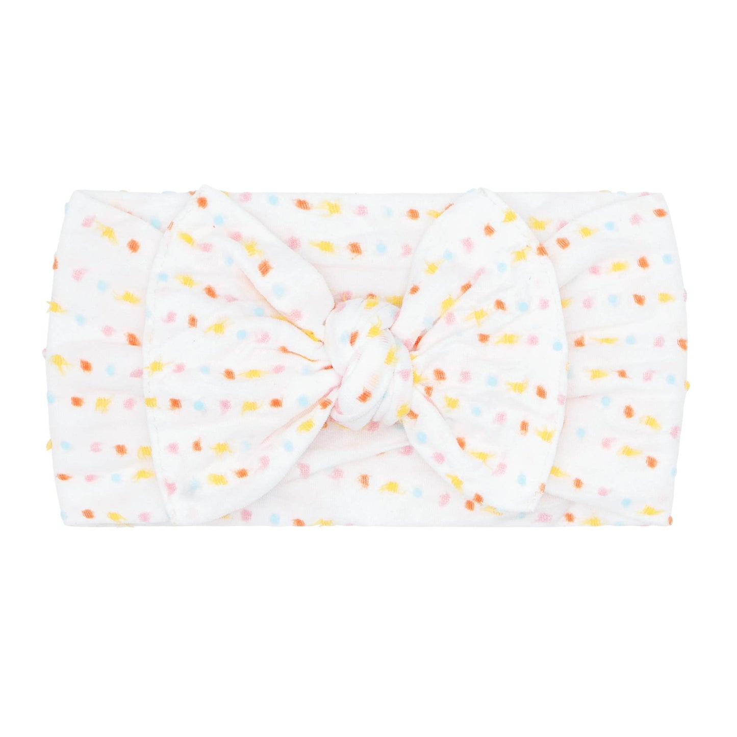 Shabby Dot Knot soft nylon headband: White/Rainbow dot