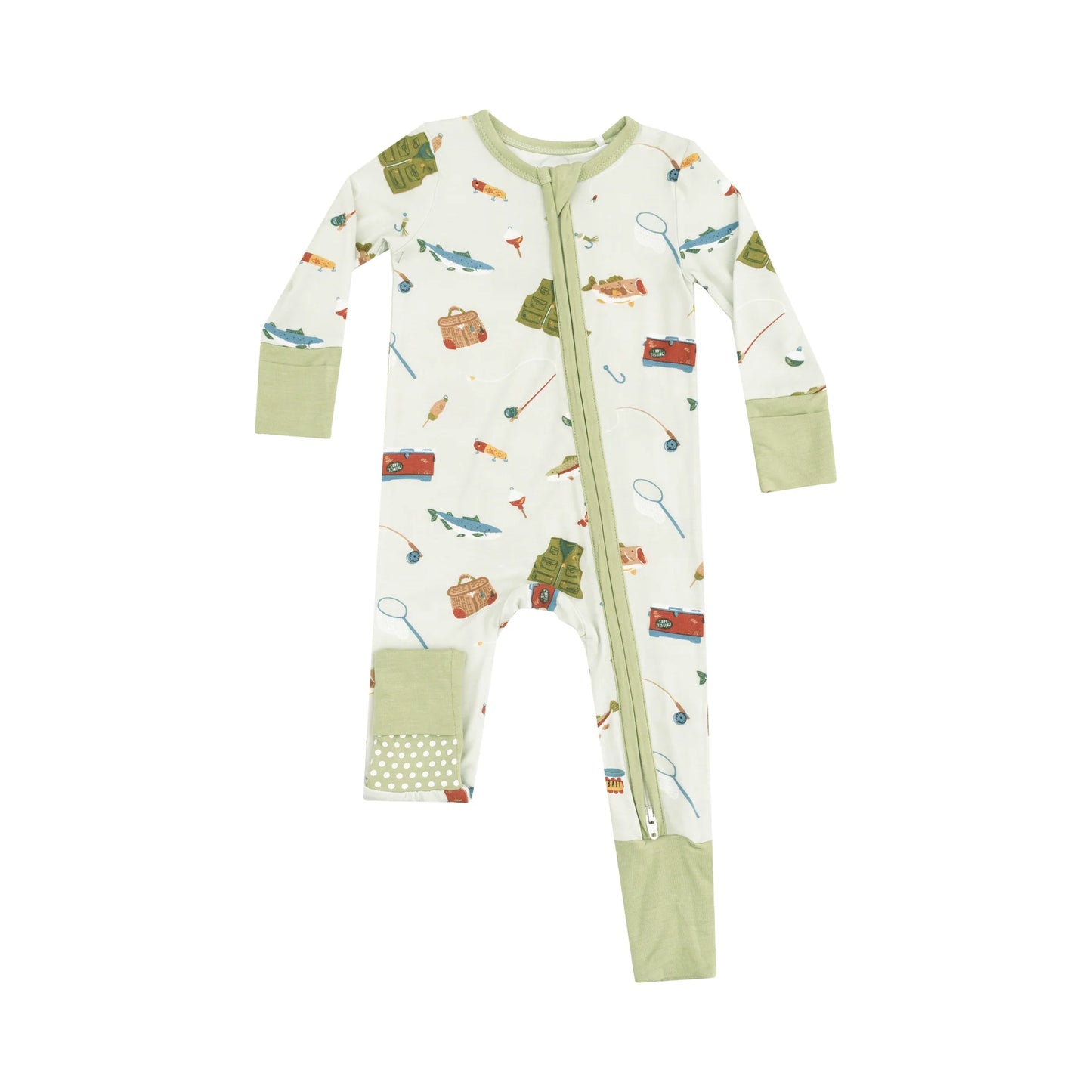 Fishing Things Green Zipper Romper Pajama
