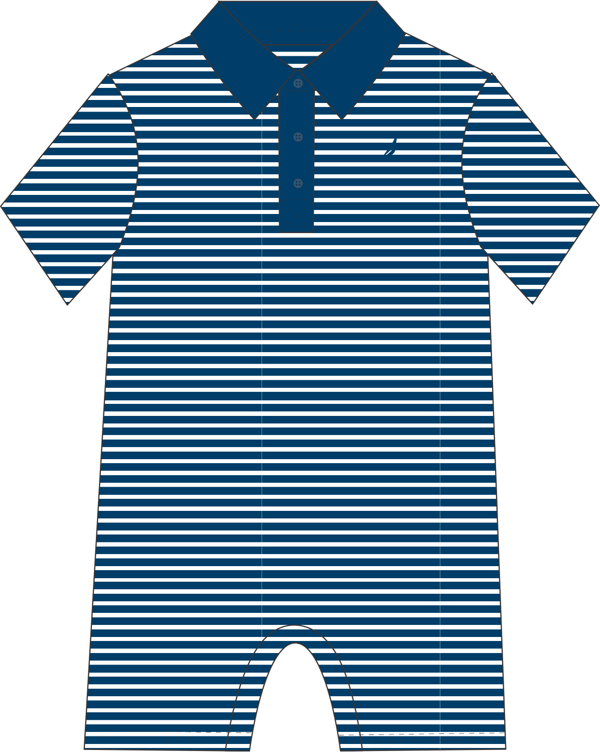 Performance Collared S/S Romper- Navy Stripe