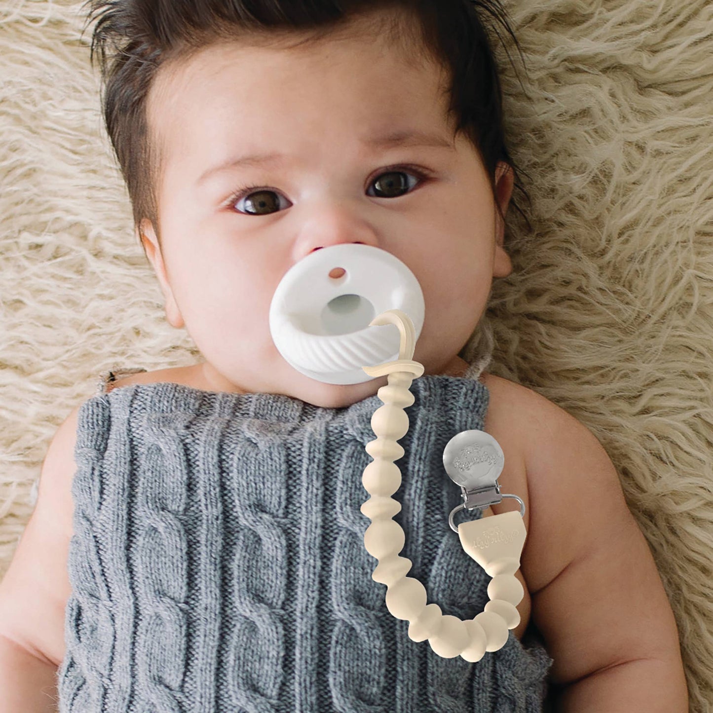 Itzy Ritzy Sweetie Strap™ Silicone One-Piece Pacifier Clips: Buttercream