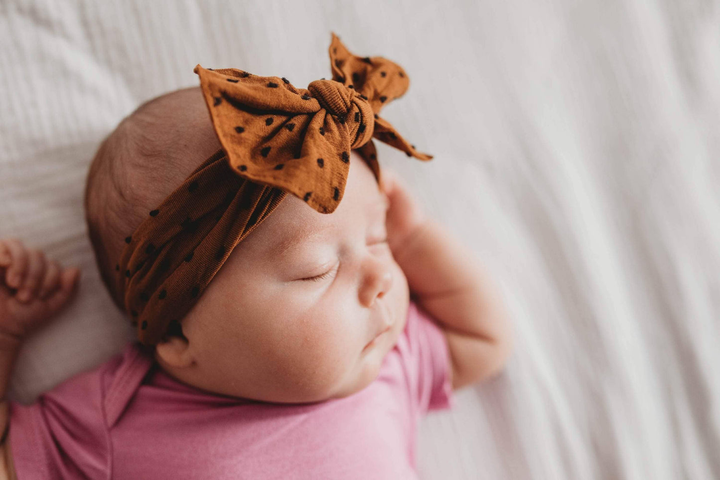 Mauve/White Dot: Baby Bling® Shabby Dot Knot soft nylon headband