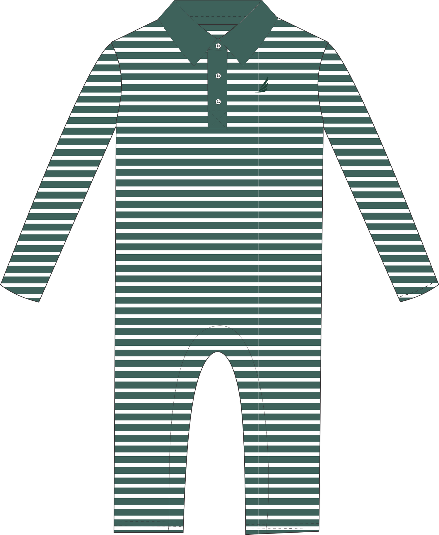 Performance Collared L/S Romper- Pine Stripe