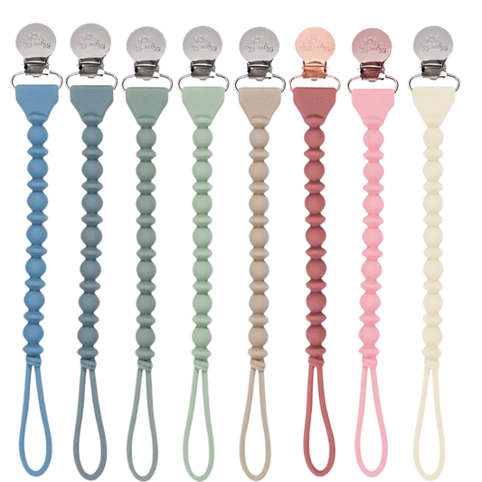Sweetie Strap™ Silicone One-Piece Pacifier Clips: Blue Beaded