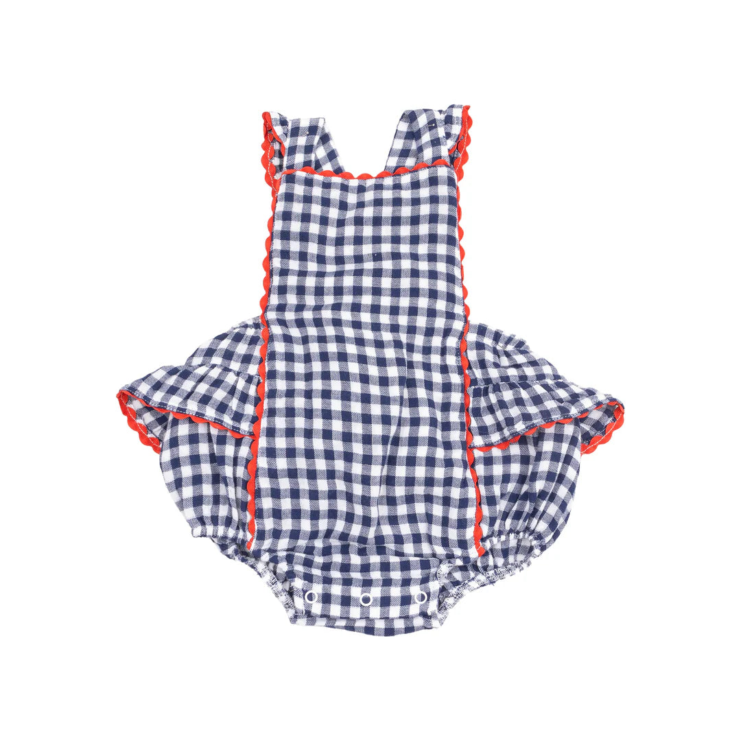 Navy Gingham Ric Rac Ruffle Sunsuit