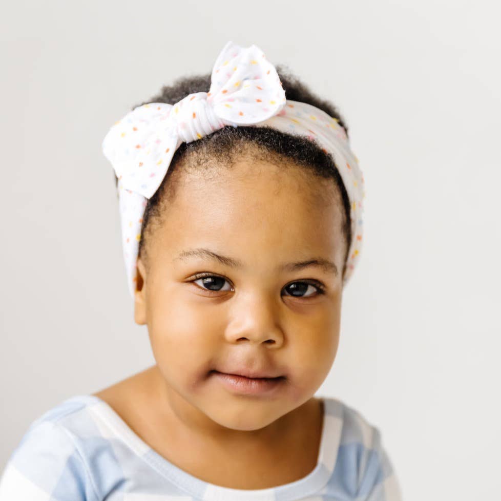 Shabby Dot Knot soft nylon headband: White/Rainbow dot