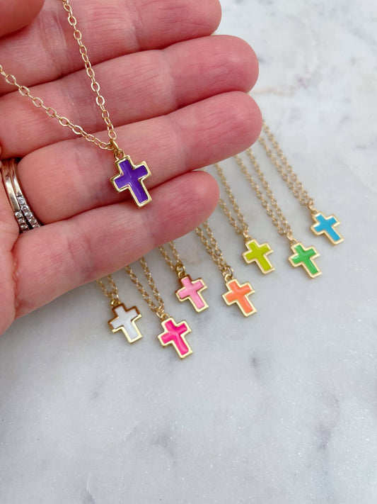 Colorful Cross Necklace, Child size (adjustable)