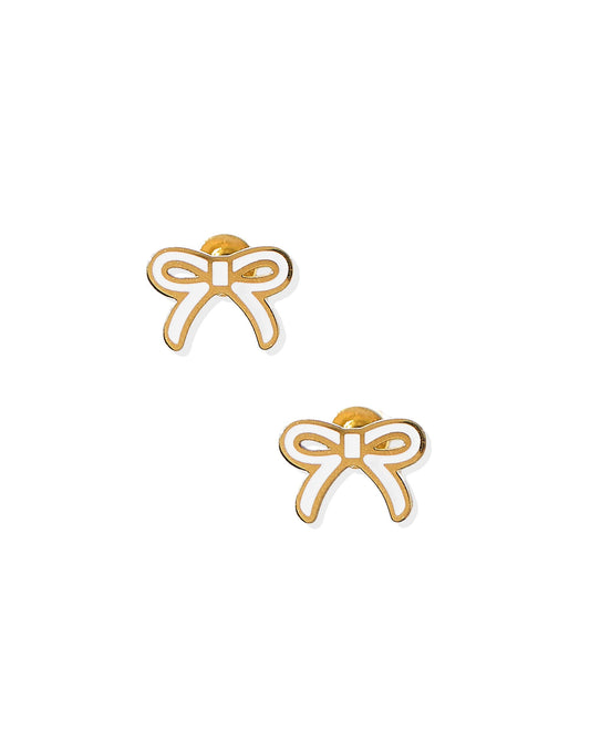 Screwback Stud Earrings - Sadie Bow White
