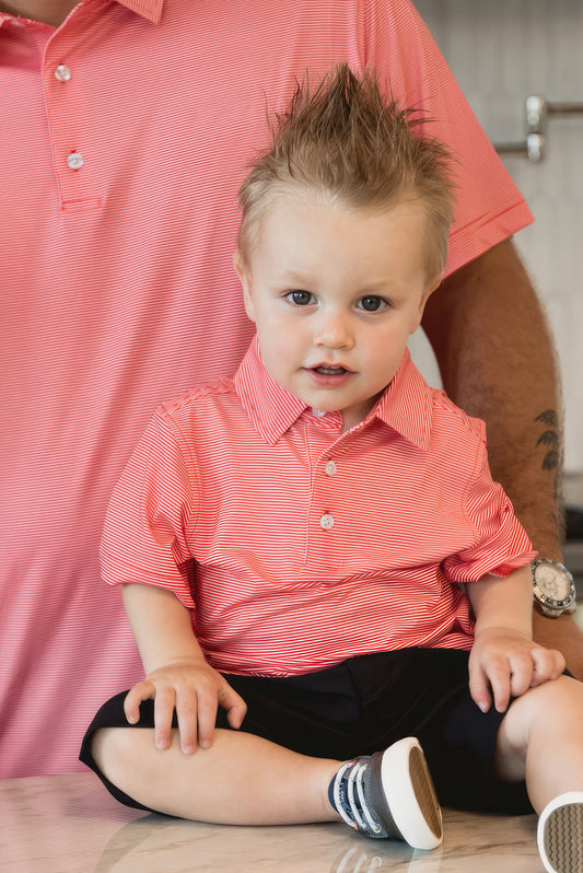 Red & White Stripe Performance Polo