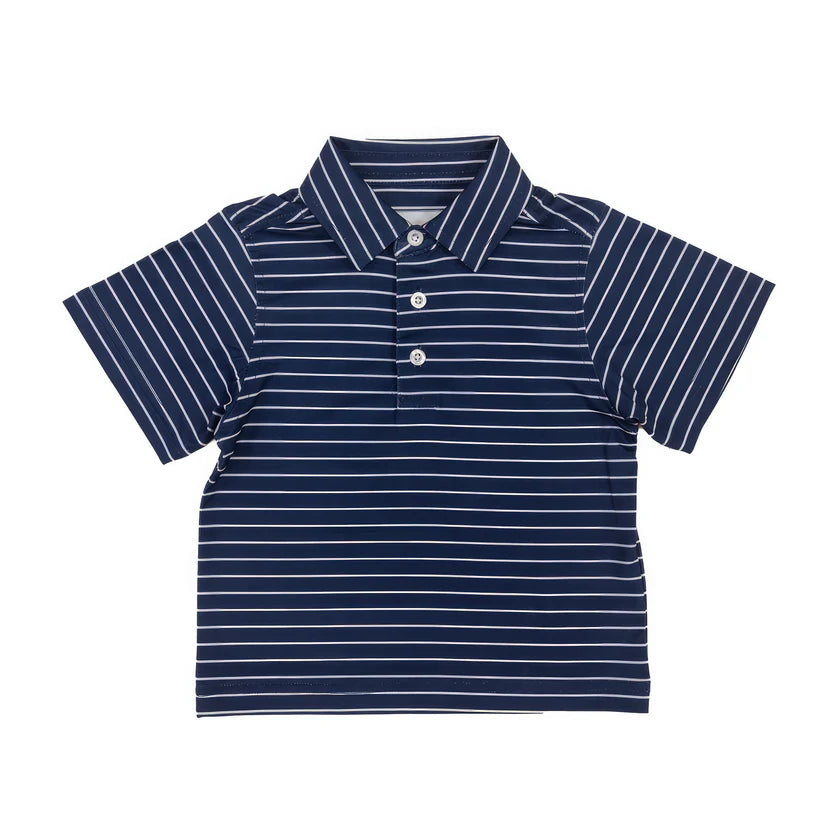 Navy & White Stripe Performance Polo