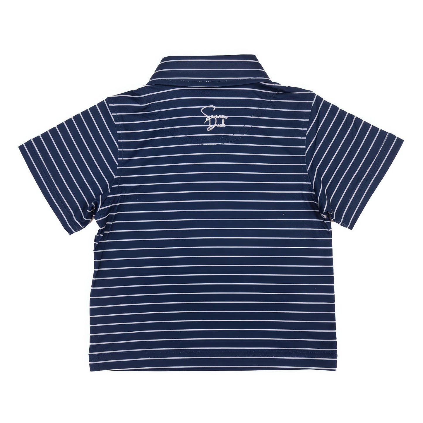 Navy & White Stripe Performance Polo