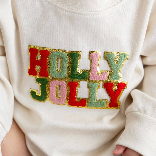 Holly Jolly Patch Christmas Long Sleeve Romper - Natural: 12-18M