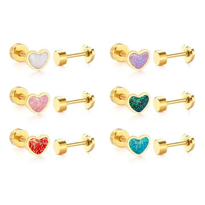 Nora Heart Purple Screwback Stud Earrings