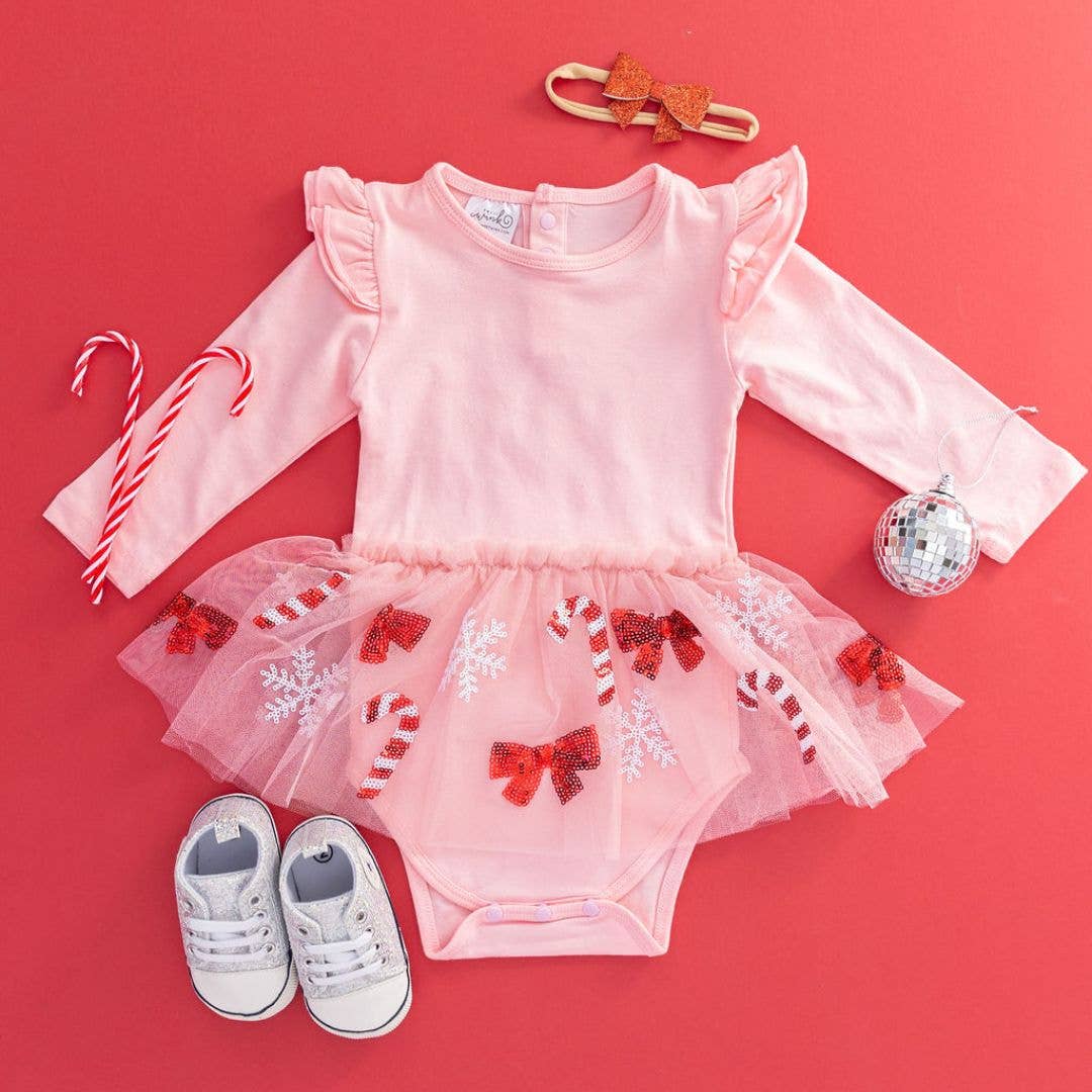Candy Cane Cutie Christmas Long Sleeve Tutu Bodysuit: 12-18M