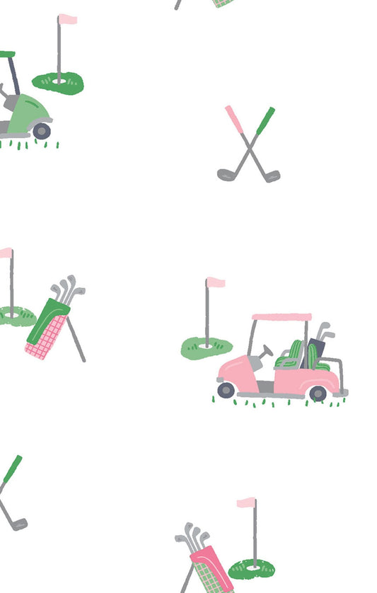 Smocked Peter Pan Snap Footie- Baby Pink Golf Carts