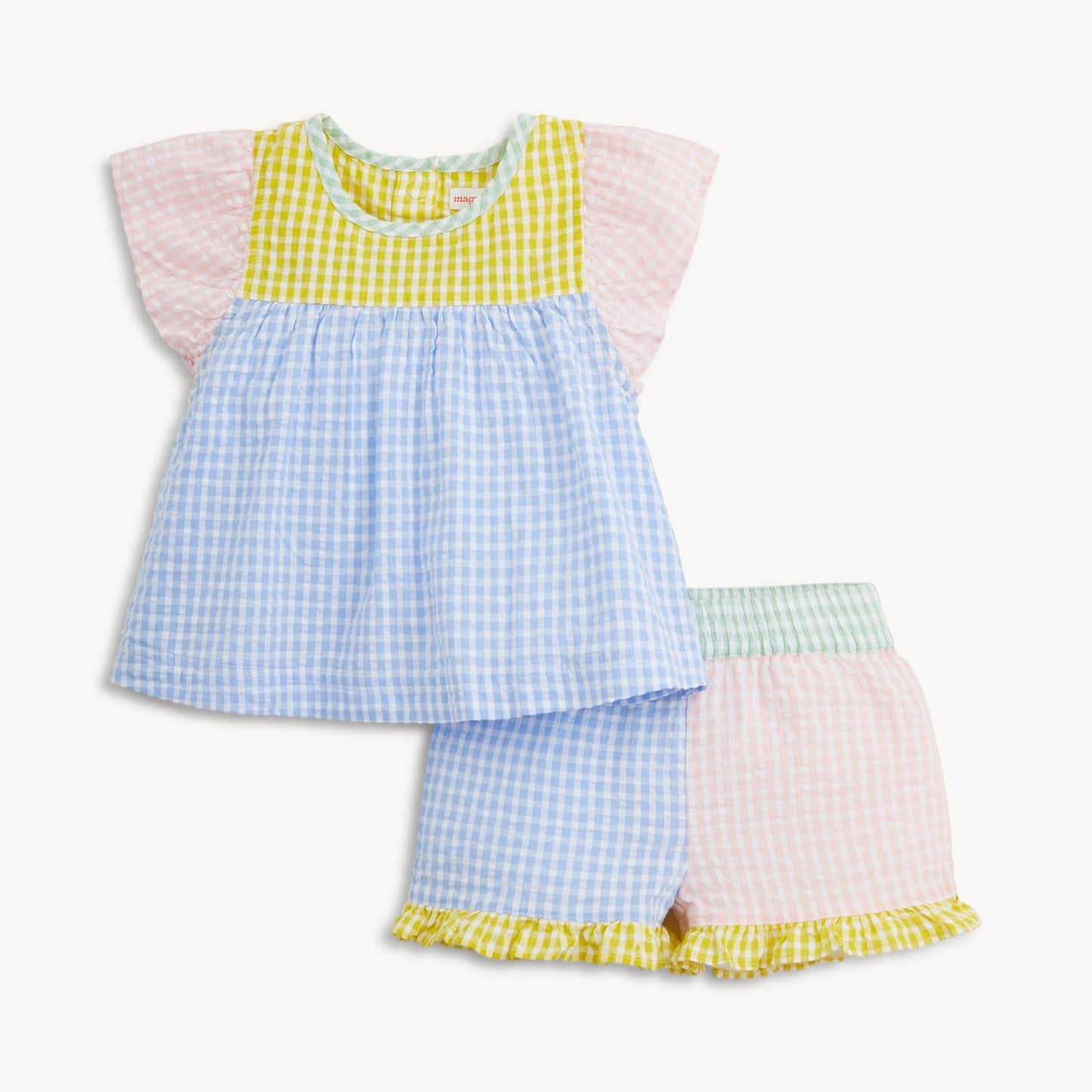 Multi Gingham Woven Flutter Sleeve & Short Set