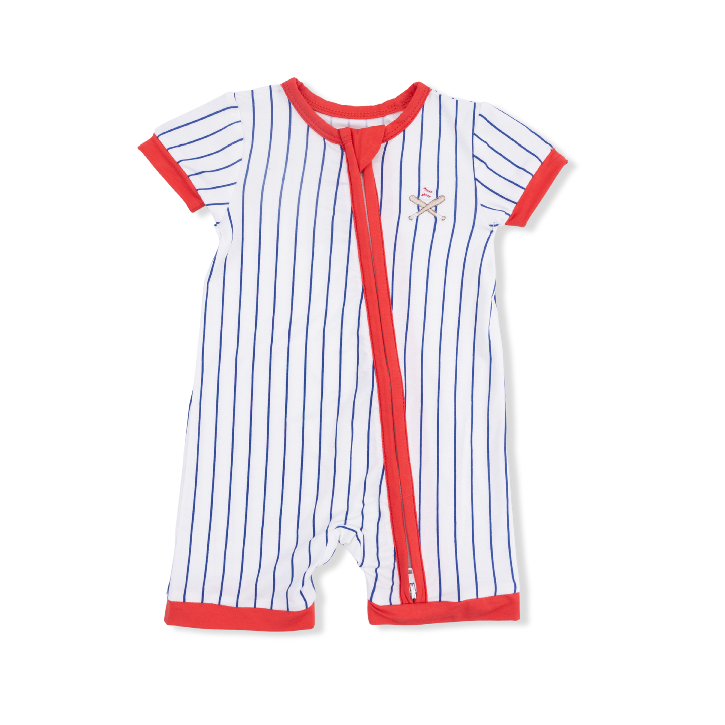Baseball Stripe- Shortie 2 Way Zipper Romper