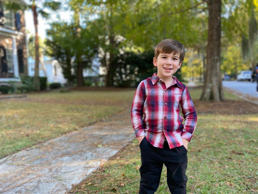 Me & Henry- Red Plaid Collared Long-sleeve