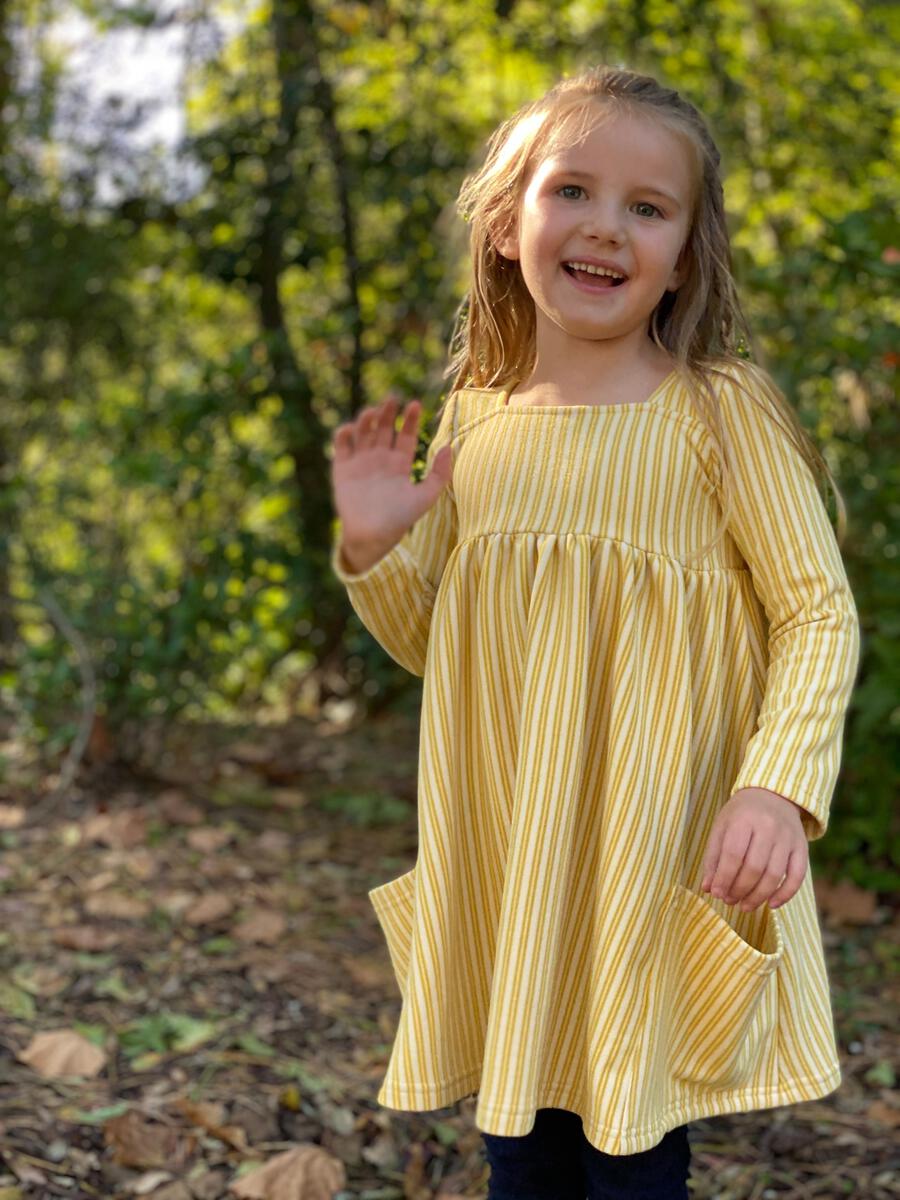Mustard Striped Long-sleeve Dress