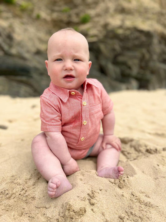 Red Micro Check Collared Onesie