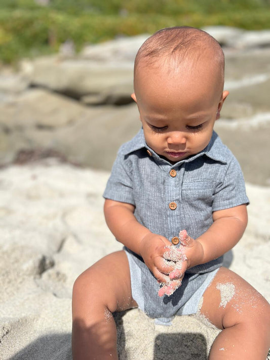 Grey Gauze Collared Onesie