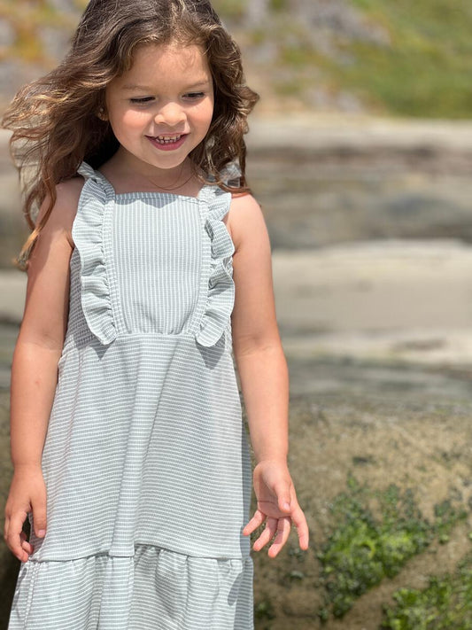 Ameera Dress- Grey/White Rib Stripe