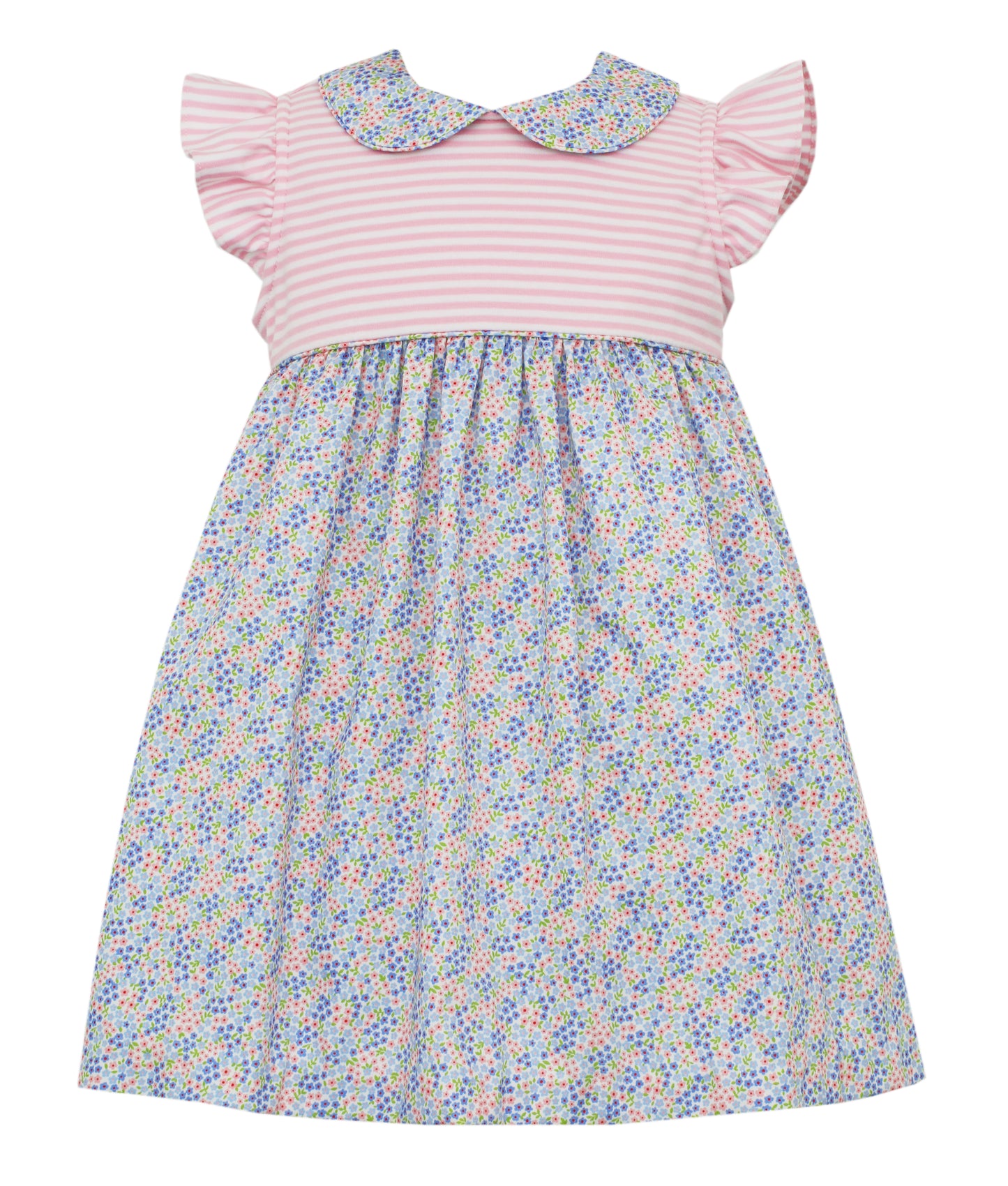 Claire & Charlie Pink Knit Stripe Dress w/ Floral Skirt & Collar