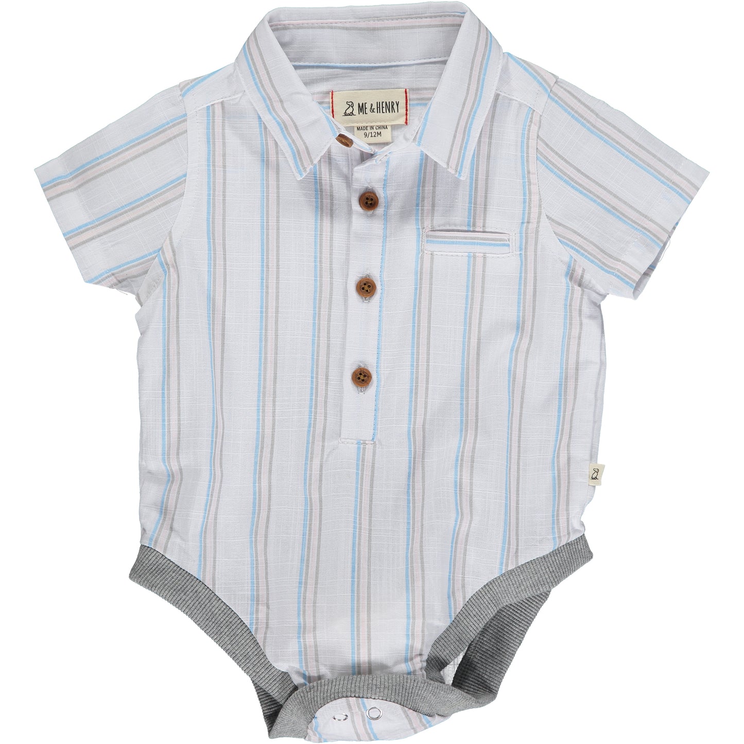 Blue/Pink/Gray Stripe Collared Onesie