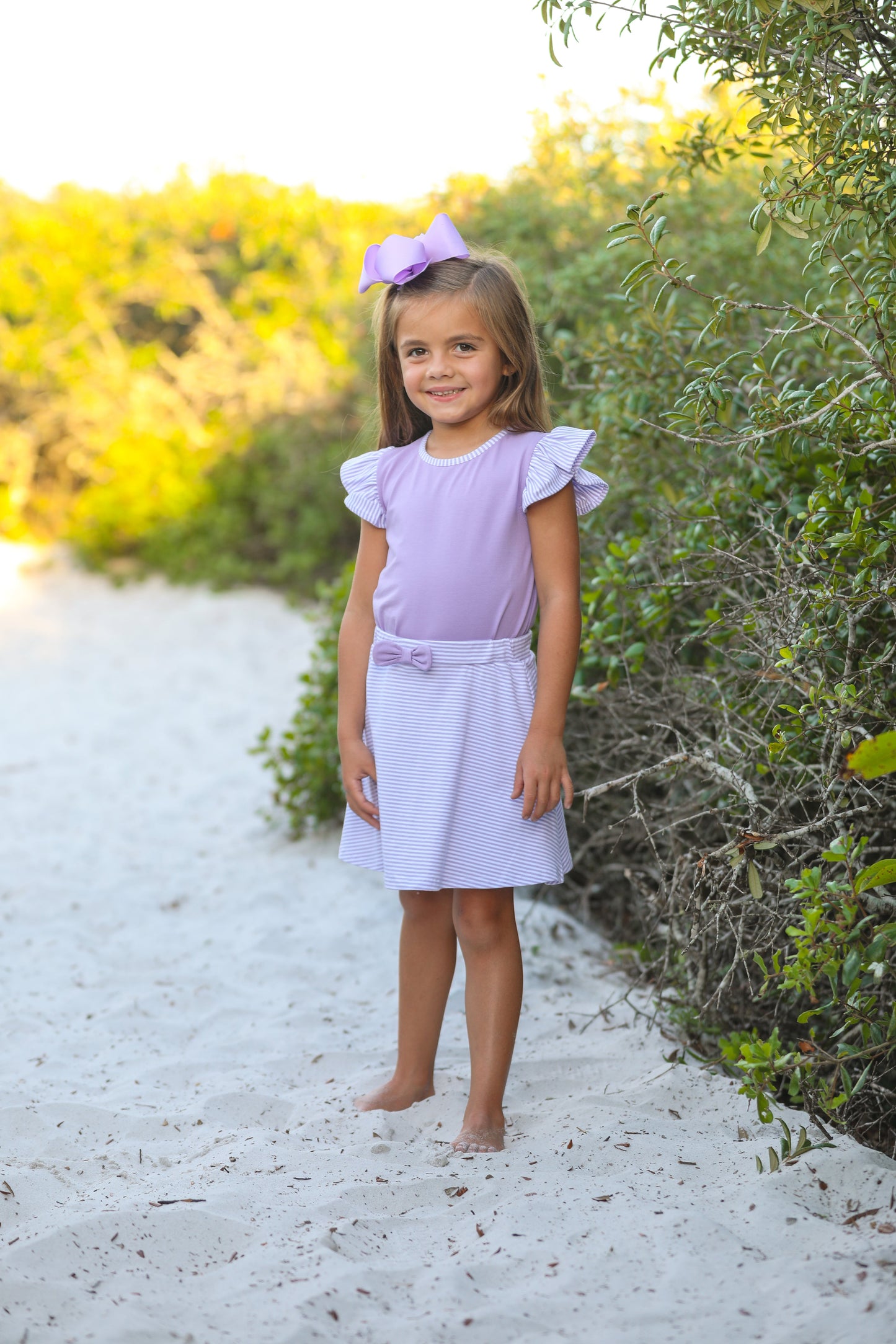 Lavender Flutter Top w/ Stripe Skort