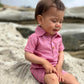 Dusty Red Seersucker Polo Romper