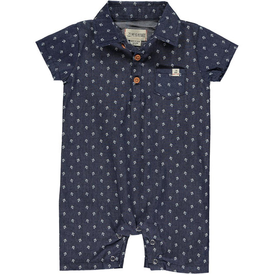 Navy Anchor Print Polo Romper