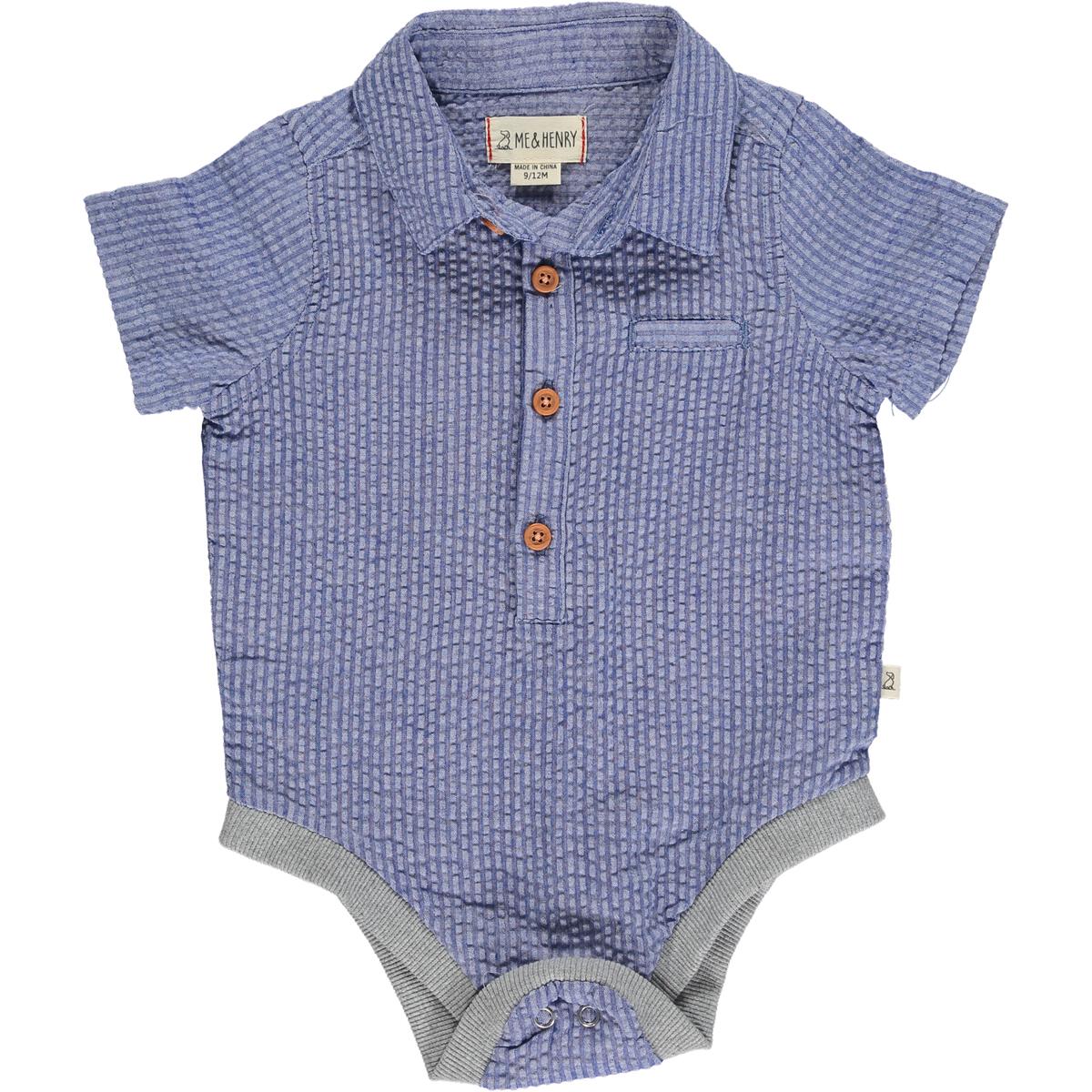 Dusty Navy Blue Seersucker Polo Onesie