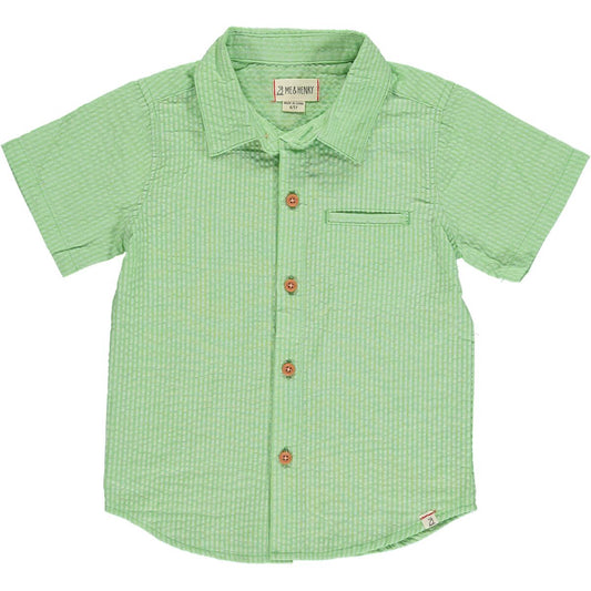 Lime Green Seersucker Collared Shirt