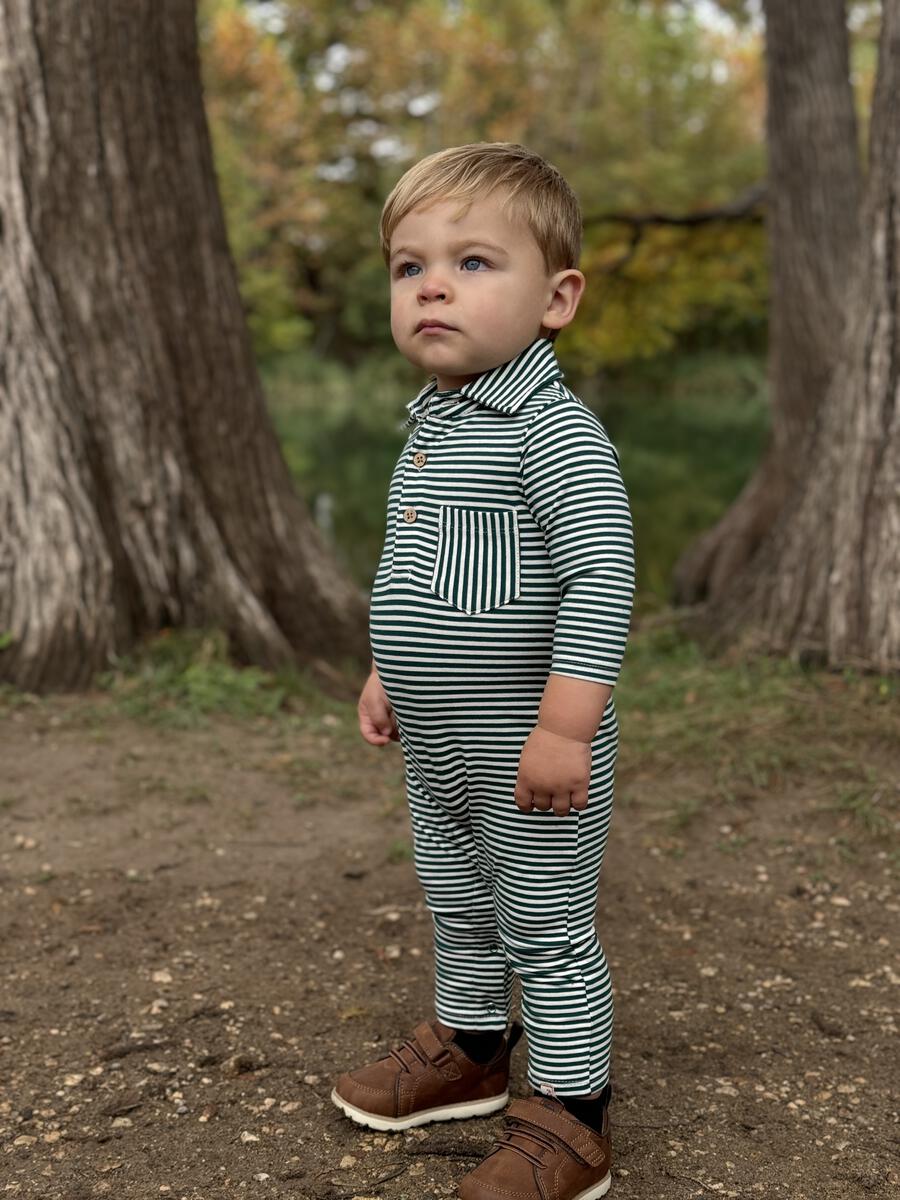 Dark Green/WhiteStripe Romper