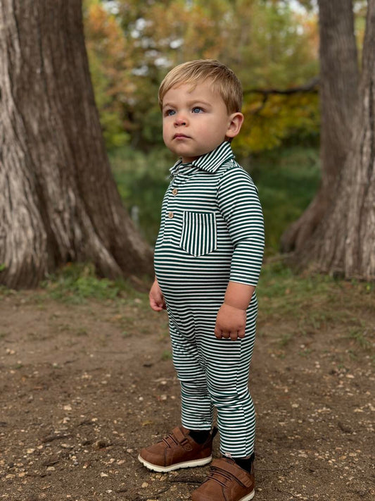 Dark Green/WhiteStripe Romper