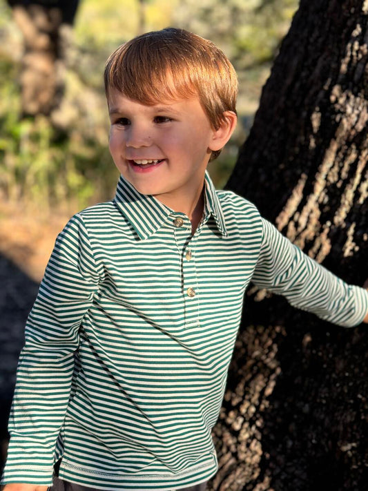 Dark Green/White Stripe Collared Shirt