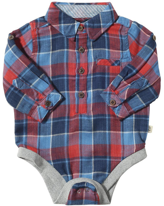 Navy & Red Plaid Collared Onesie