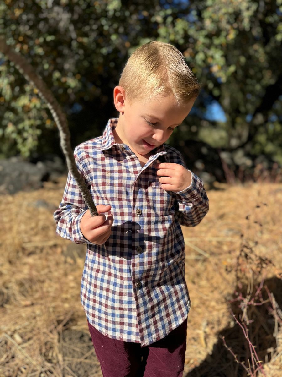 Cotton Polo- Blue/Burgundy/Cream Plaid
