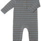 Ribbed Henley Romper- Grey/Cream/Blue
