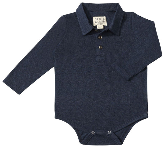 Cotton Polo Onesie- Navy