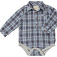 Cotton Polo Onesie- Navy/Sky Multi Plaid