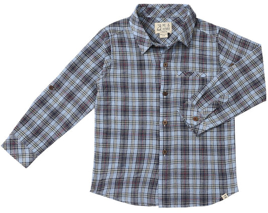 Cotton Polo- Navy/Sky Plaid