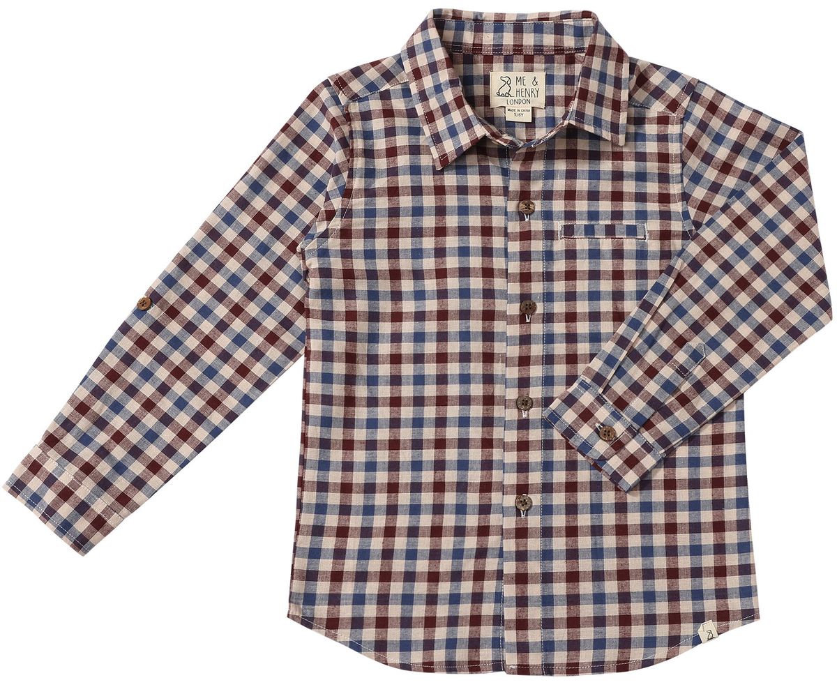 Cotton Polo- Blue/Burgundy/Cream Plaid